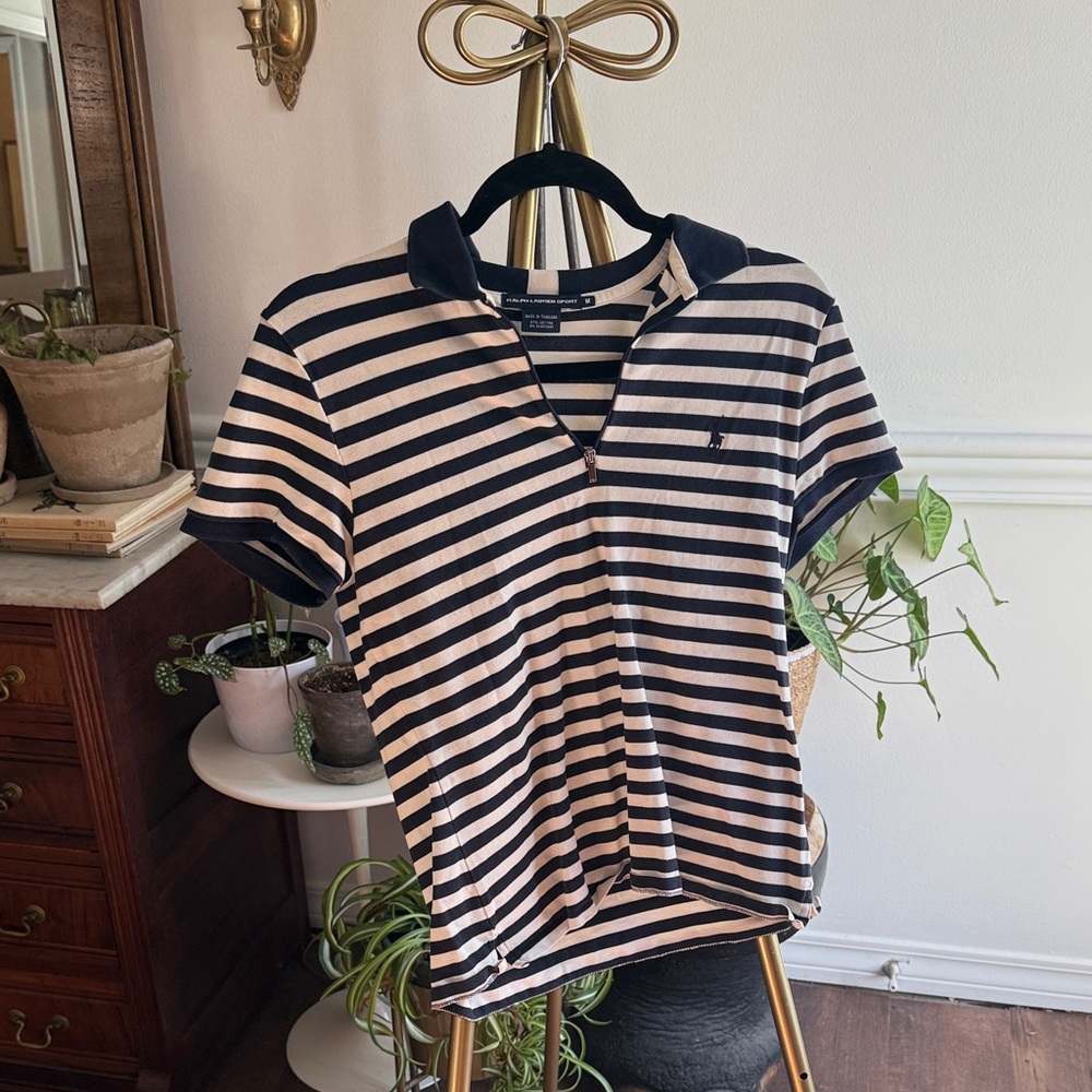 Ralph Lauren Navy and White Striped Polo Shirt
